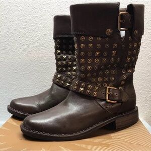 UGG Conor Studded Boot Chocolate Brown Moto Leather Ladies Boots Size 9.5